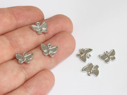 10x12mm Rodyum Kaplama Kelebek Charm, Kelebek, MLS905
