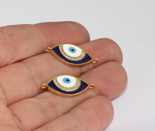 12x26mm 22k Shiny Gold Evil Eye, Micro Pave Evil Eye, MLS115
