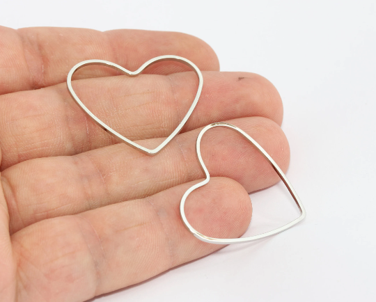 28x32mm Silver Plated Heart Charms, Connector, Large, Brass AE11