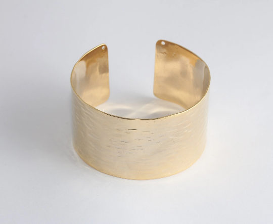 30mm 24k Shiny Gold Hammered Bangle, Gold Plated BXB382-1