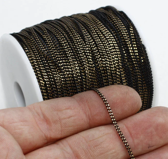 1,5mm Black Faceted Chain , Curb Chain ,Black Faceted THE45