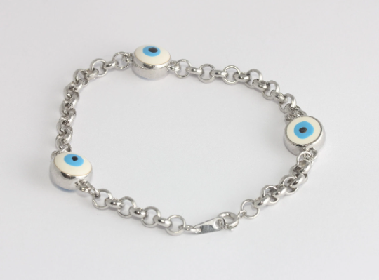 Rhodium Plated Evil Eye Bracelets