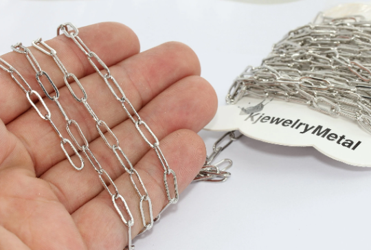 3,6x9,5mm Rodyum Kaplamalı Bağlantı Zinciri, Lehimli Rolo Zinciri, BXB345