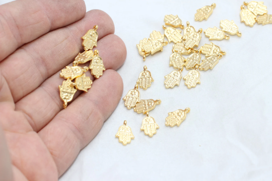 8,5x13mm 24k Matt Gold Hamsa Charm, Gold Hamsa, Gold BRT90