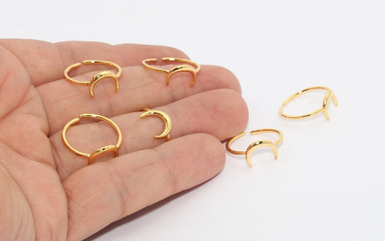 17mm 24k Shiny Gold Moon Ring, Ring, Crescent Moon Ring, MTE932