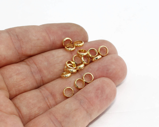 6mm 24k Shiny Gold Closed Rings, Gold Circle Charms, Tube Beads, Connector Ring, Bracelet Beads, Gold Plated Charms, SRR, AE154