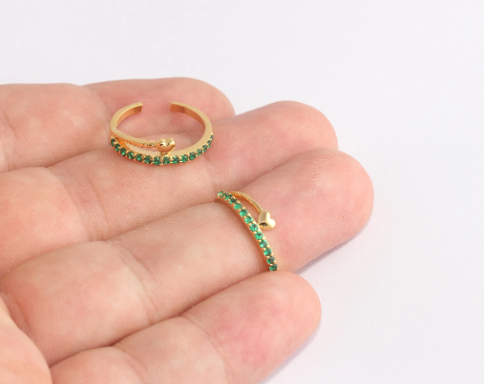17mm 24k Shiny Gold Heart Ring, Micro Pave Heart Rings, XP305