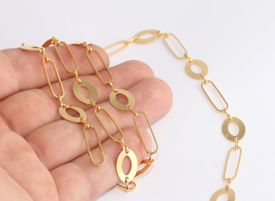Catena a maglie in oro lucido 24k da 10x14 mm, fatta a mano, CHK684