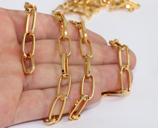 9x20mm 24k Shiny Gold Link Chain, Twisted Oval Chain, CHK459