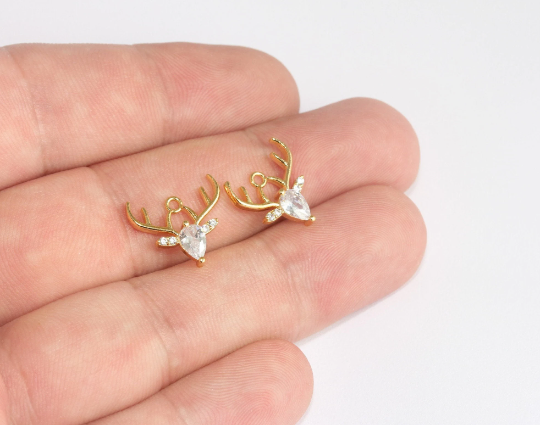 14x16mm 24 ayar Parlak Altın Geyik Takıları, Kübik Zirkonya Geyik Takıları, MLS1064
