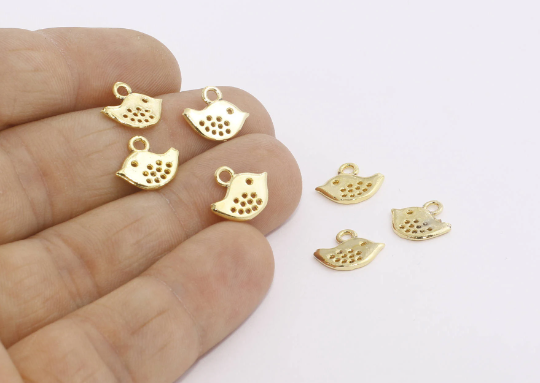 12x10mm 24k Shiny Gold Finch Charms, Bird Charms, Gold BRT398