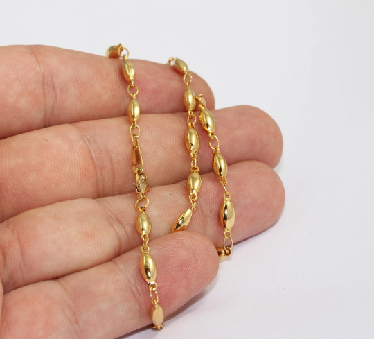 17" 24k Shiny Gold Satellite Necklace, Ready Gold Bar Necklace, CHK428-1