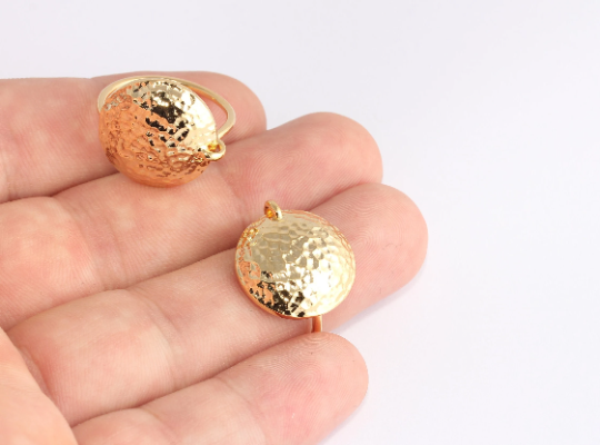 18-19mm 24k Shiny Gold Rings, Circle Rings, Hammered Rings, Statement Rings, SLM649