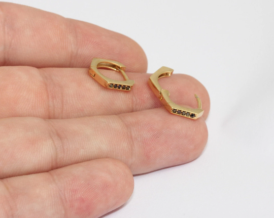 14mm 24k Shiny Gold Hoop Earrings, Pentagon Shape, MLS579