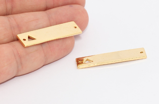 10x38mm 24 Ayar Parlak Altın Külçe Charms, Üçgen Boş, TX, MTE888