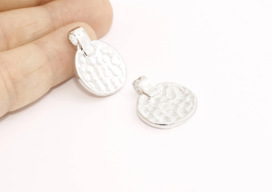 19x25mm Silver Plated Hammered Coins, Medallion,  MTE286