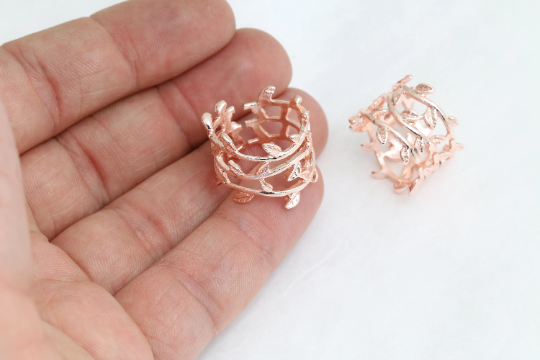 18mm Rose Gold Flower Rings, Gold Plated Leaf Ring, Laurel ROSE560