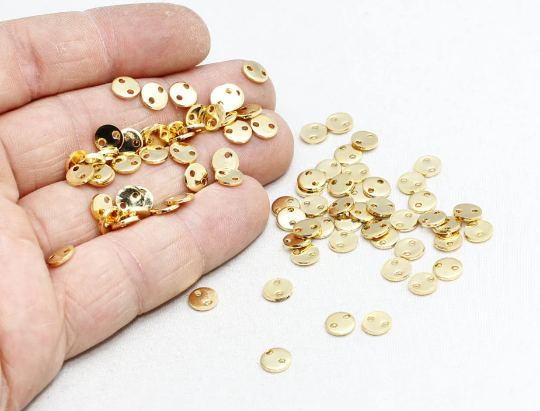 6mm 24k Shiny Gold Disc Charms, Two Hole Coins, BRT454