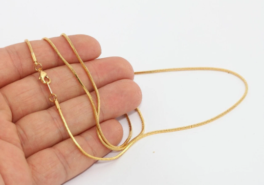 16'' 1,2mm 24k Shiny Gold Snake Necklace, Finished Snake  CHK257
