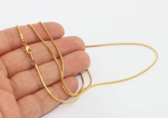 16'' 1,2mm 24k Shiny Gold Snake Necklace, Finished Snake CHK257