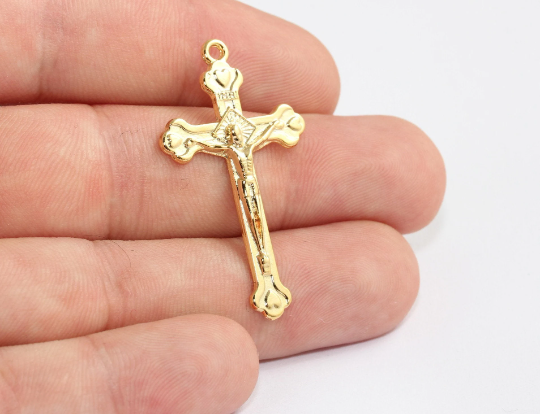 23x42mm 24k Shiny Gold Cross Pendant, Cross Necklace, MLS619