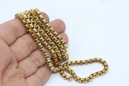 4mm Raw Brass Soldered Chains, Brass Rolo Chains, Solid THE21
