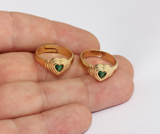 17-18mm 24k Shiny Gold Heart Ring, Micro Pave Heart Rings, MLS285