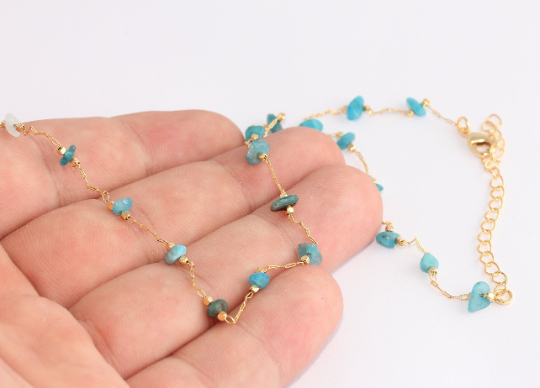 17'' 24k Shiny Gold Necklace, Rosary Beaded Necklace, BXB313