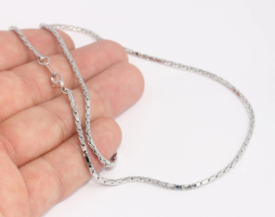 19'' 2mm Rhodium Plated Snake Necklace, Ready Made ,Brass CHK639-1