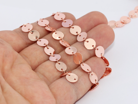 8mm Rose Gold Coin Chain, Disc Coin Chains, Brass Disk BXB114