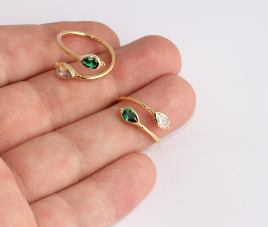 17-19mm 24k Shiny Gold Micro Pave Rings, Dainty Leaf Rings, SLM228