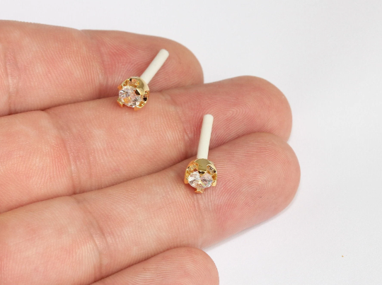 6,5mm 24k Shiny Gold Stud Earrings, Micro Pave Flower MLS920