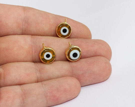 11x14mm 24 Ayar Parlak Altın Nazar Boncuğu, Koyu Sarı Nazar Boncuğu MLS248