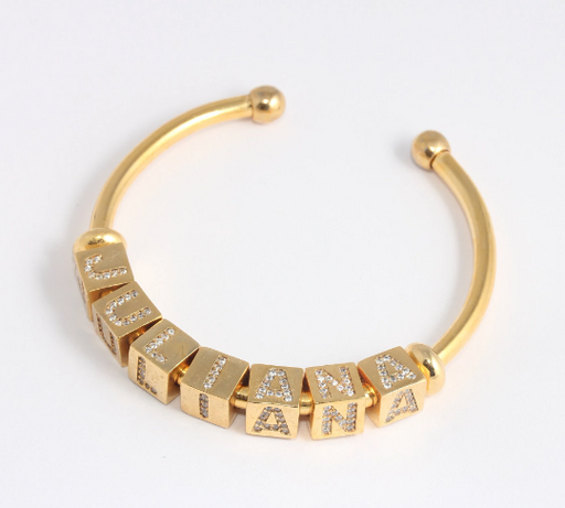 Shiny Gold CZ Letter Bracelets Cube Letter Charms