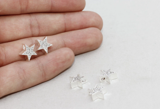 Ciondoli a forma di stella micro pavé, placcati in argento da 10 mm, cubici, ZRCN156