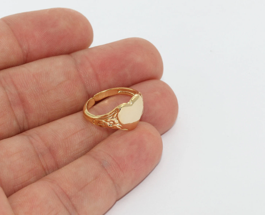 17mm 24k Shiny Gold Heart Ring, Stamping Ring, Adjustable MTE1372