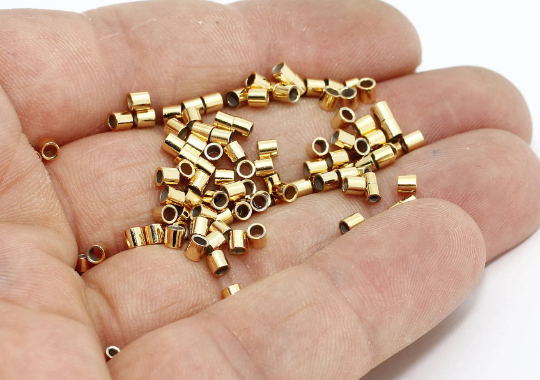 2,5mm 24k Shiny Gold Tube Beads, Crimp Beads, Tiny  BRT207