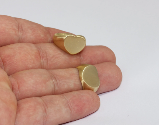 17mm Raw Brass Heart Ring, Stamping Ring, Adjustable CHK432