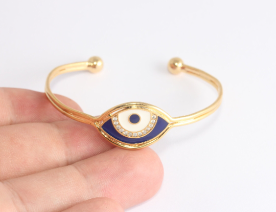 Bracciale con filo anti-malocchio in oro lucido 24k da 55 mm, con zirconi cubici, BXB371-1