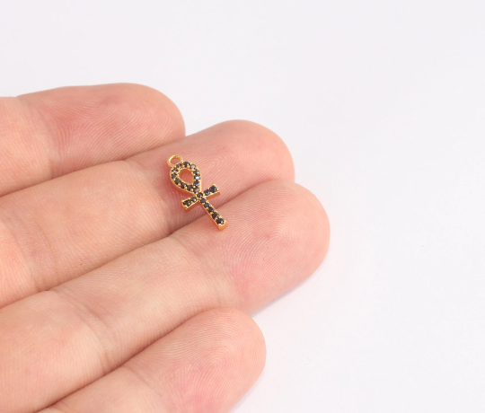 7x17mm 24 ayar Parlak Altın Ankh Takıları, Tılsım Ankh, CZ Life SLM562