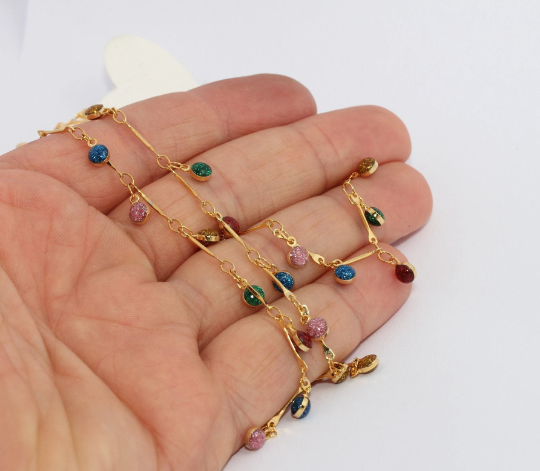 Catene di cristallo in oro lucido 24k da 1x12 mm, catena con perline, oro BXB326