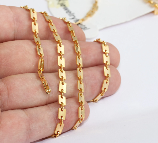 4,5x6mm 24 ayar Parlak Altın Kare Çubuk Zincir, Choker Çubuk Zincir, CHK457