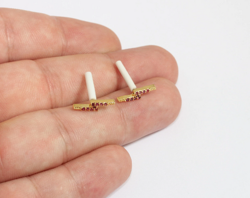 Bolt Earrings, Micro Pave Purple