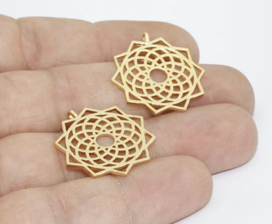 25x28mm 24k Shiny Gold Chakra Charms, Chakra Gold, BRT667