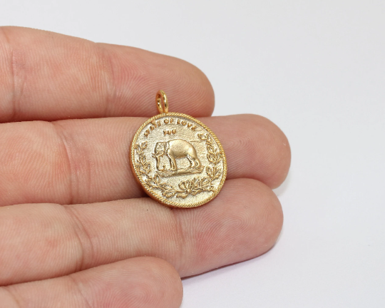 23x28mm 24k Shiny Gold Elephant Pendant, Elephant , MLS434