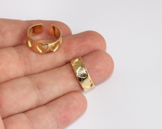 17-18mm 24k Shiny Gold Heart Rings, Heart Ring Settings, SLM98