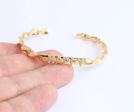 24k Shiny Gold Cuff Happy Bracelet CZ Bracelet Bangle CHK705-3