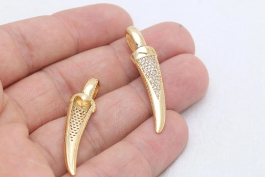 10x41mm 24k Shiny Gold Ivory Pendant, Micro Pave ZRCN606