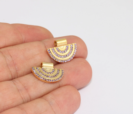 13x18mm Micro Pave Semicircle Charms, Micro Pave, Gold MLS77