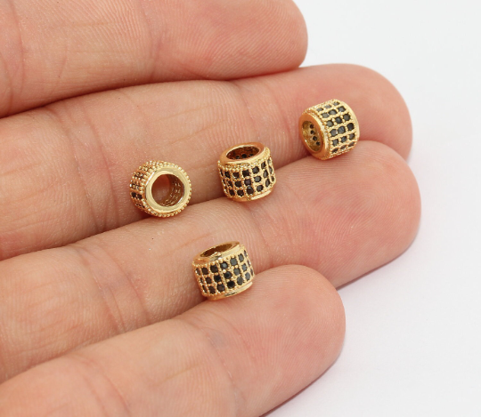 6x7mm 24k Shiny Gold Beads, Micro Pave Tubes, CZ Tube ZRCN814